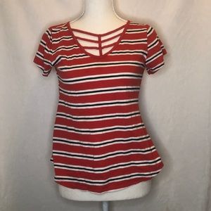 Striped V neck with design, Size XS